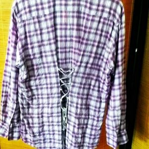 Cabi plaid button-down with back lacing